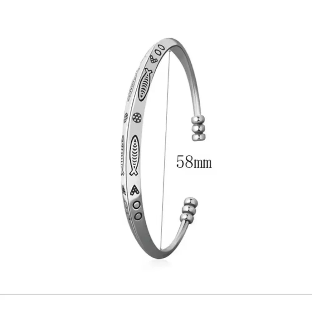 NEW Fish 925 Sterling‎ Silver Cuff Bracelet, 58mm Adjustable